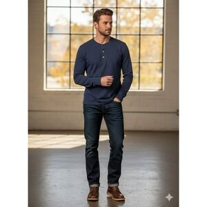 J.CREW Slub Cotton Henley Shirt Large Navy Blue Fall 2024 J8214 Gorpcore Minimal